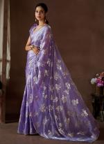 Sattin Silk Lavender Party Wear Hand Work Saree